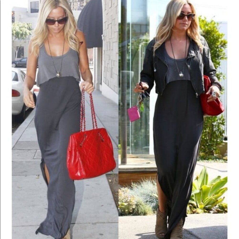 Free People Gray Maxi Tank Dress with Red Tote